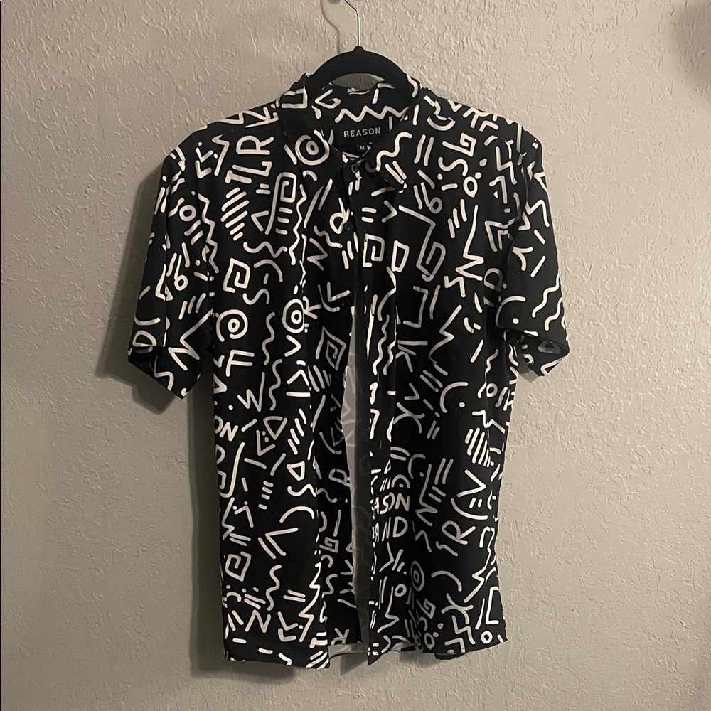 Reason Abstract Black and White Button Down Shirt